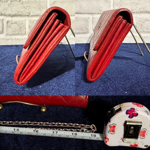 CHANEL Lambskin Quilted Large Gusset Flap Wallet Red Includes silver chain - Picture 6 of 11